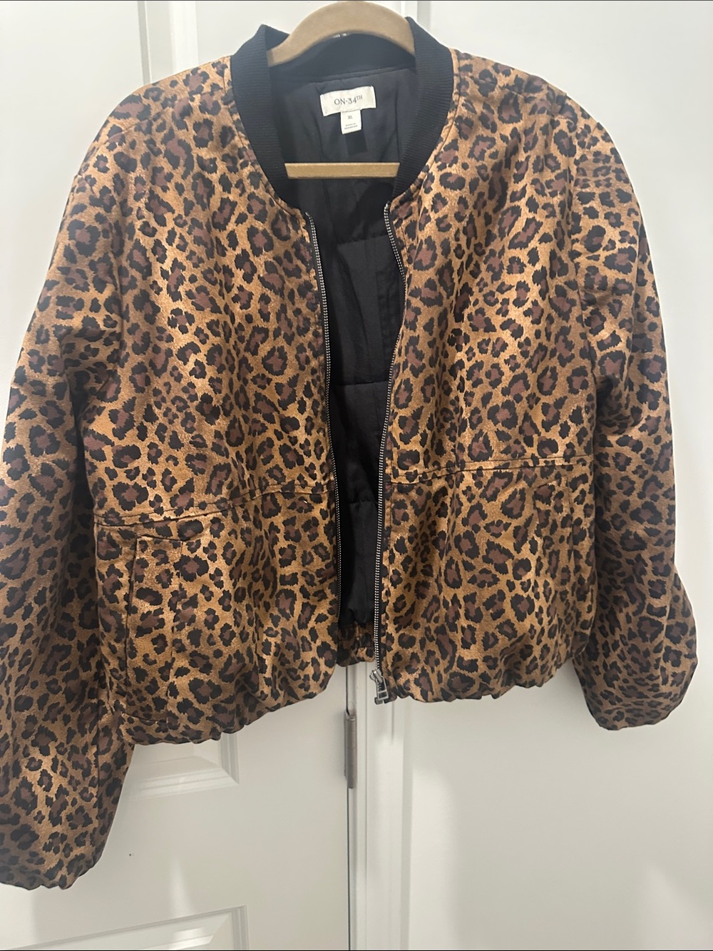 On 34 Leopard Print Bomber Jacket - Brown/Black